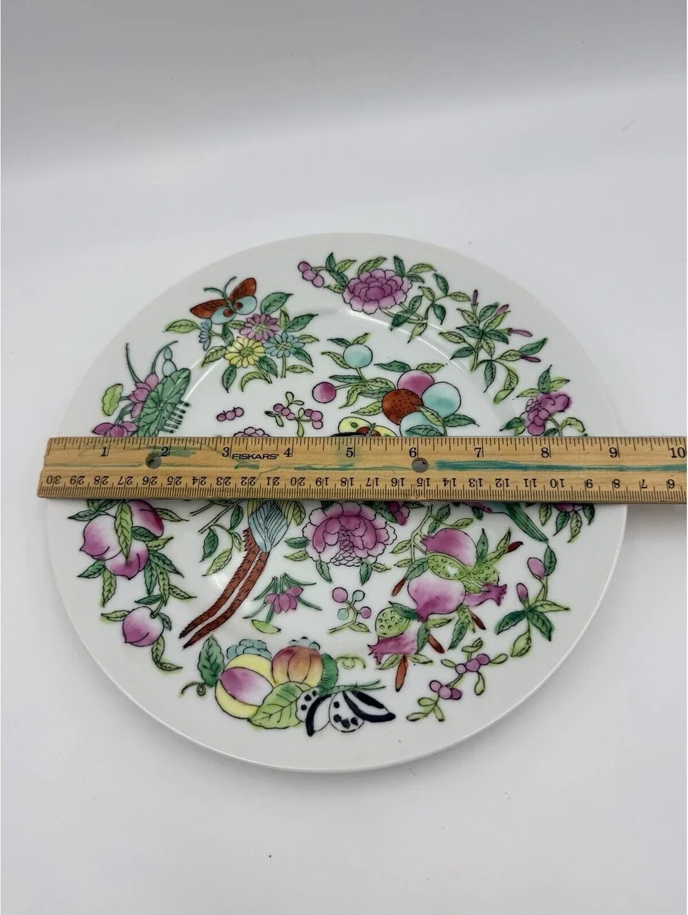 Japanese Chinoiserie 9” Plate Birds, Flowers, Butterflies Vintage